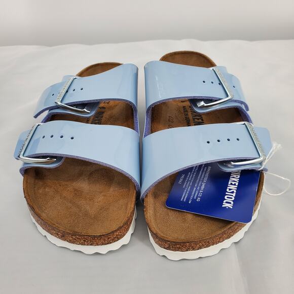 Birkenstock Unisex 37/W6/M4 Arizona Patent Dove Blue Birko Flor Sandals New - Picture 7 of 12